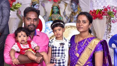Mohanraj Thanigachalam with his family in Cudallore, a town in southern Tamil Nadu state. He is one of the 14 Indian sailors released after 10 months in captivity by Houthi rebels. Courtesy: Mohanraj Thanigachalam