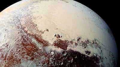 Captured by Nasa’s New Horizons spacecraft in 2015, this image shows a region of Pluto that is rich in nitrogen, carbon monoxide and methane ices. Photo: Nasa