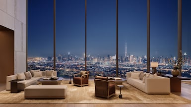 A rendering of the living room in Aman Residences Dubai. Photo: Aman