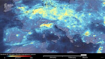 Satellite image from March 11, 2020. European Space Agency via Reuters