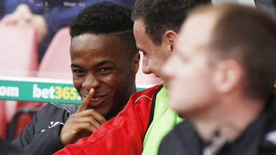 Liverpool’s Raheem Sterling on the substitutes bench. Reuters / Ed Sykes