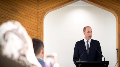 Prince William delivers a speech during his visit to Al Noor mosque. Reuters