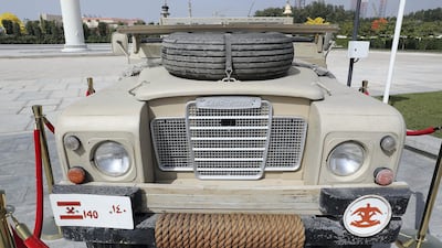 Land Rover 109 Wireless, 1974 model used by the UAE Armed Forces from 1974 to 1983 on display at the UAE Armed Forces Exhibition held at Etihad Museum in Dubai.