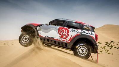 Sheikh Khalid Al Qassimi, Chairman of Abu Dhabi Racing (ADR), and co-driver Khalid Al Kendi had a successful test behind the wheel of a MINI ALL4 Racing ahead of the Abu Dhabi Desert Challenge (ADDC), Round 2 of the FIA World Cup for Cross Country Rallies, which runs from April 2-7. Courtesy MCH Photo
