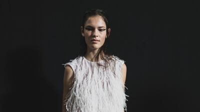 Rochas opted for a neutral palette, creating a dress out of ivory ostrich feathers. Getty 