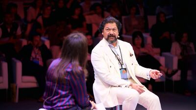 Iraqi National Symphony Orchestra director Karim Wasfi speaks on a panel about using the arts to combat extremism at Abu Dhabi's CultureSummit 2018