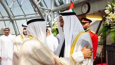 Sheikh Mohamed is received by Kuwait's Emir Sheikh Meshal at Kuwait International Airport