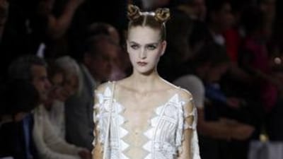 A Marc Jacobs lace cocktail frock on the catwalk at New York Fashion Week.