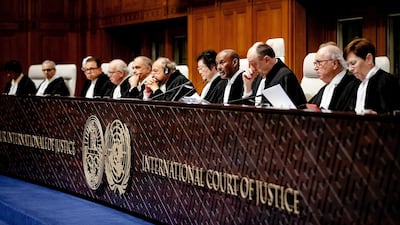 President of the International Court of Justice, Abdulqawi Ahmed Yusuf (4-R), ruled in the lawsuit filed by The Gambia against Myanmar, during a court session in The Hague, The Netherlands, 23 January 2020. That country is accused of genocide because of the persecution of a Muslim minority in the country. Robin Van Lonkhuijsen / EPA