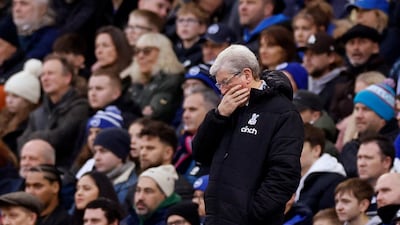 Crystal Palace manager Roy Hodgson looked dejected during their heavy defeat at Brighton. Reuters