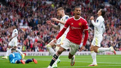 Manchester United's Mason Greenwood celebrates after scoring his team's second goal.