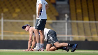 Alastair Cook, above, and Kevin Pietersen, below, shown at an England training session in 2012. Punit Paranjpe / AFP / November 14, 2012