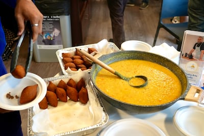 Kibbeh and lentil soup prepared by the Ghazzi family during a demonstration of Syrian cuisine at George Washington University