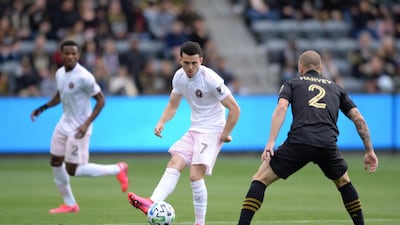 Inter Miami midfielder Lewis Morgan passes the ball. Reuters