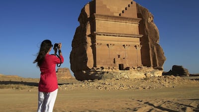 A tourist visits the Abu Lawha, the largest Nabataean tomb at the desert archaeological site of Madain Saleh, in Al Ula city, 648 miles northwest of the Riyadh. AP Photo