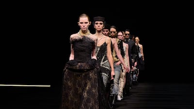 The finale of the John Richmond fashion show at Dubai Fashion Week in February 2026. Photo: Dubai Fashion Week