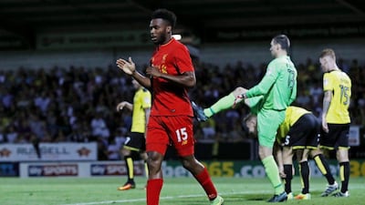 Liverpool’s Daniel Sturridge celebrates scoring their fourth goal. Lee Smith / Reuters