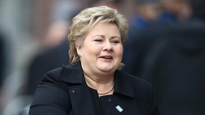 Norwegian prime minister Erna Solberg has been leading efforts to gradually diversify her country from oil and gas production. Justin Tallis / AFP