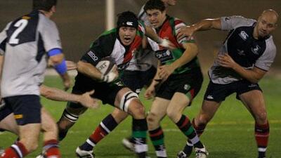 The host Jebel Ali Dragons, in white, took it on the chin from the Abu Dhabi Harlequins 44-29.