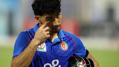 Mohammed Rohid of the UAE takes the wicket of Afghanistan's Rahmanullah Gurbaz.