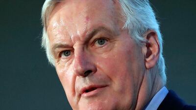 EU's chief Brexit negotiator Michel Barnier faces the media at the Brexit conference in Dundalk, Ireland. Niall Carson / PA via AP