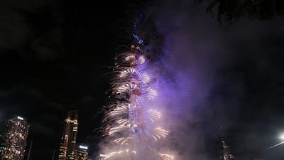 The display at Burj Khalifa illuminates the sky in Dubai. Reuters