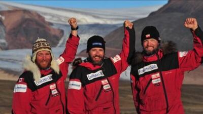 Adventurers Devon Crowe, Adrian Hayes and Derek McDairmid complete theyr crossing of Greenland using kite skis and brute force.