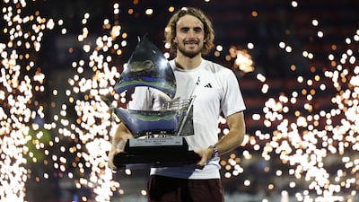 Stefanos Tsitsipas after beating Felix Auger Aliassime in the Dubai Duty Free Tennis Championships final on March 1, 2025. Reuters