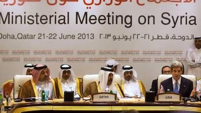 Qatari Foreign Minister Hamad bin Jassim Al Thani and US Secretary of State John Kerry were among the representatives at Saturday's Friends of Syria meeting.
