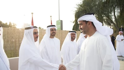 Sheikh Hamed bin Zayed, Chairman of the Abu Dhabi Crown Prince’s Court, greets a guest. Mohamed Al Suwaidi / Crown Prince Court - Abu Dhabi