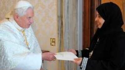 Dr Hissa al Otaiba, the UAE's new Ambassador to the Holy See, was granted a 15-minute audience with Pope Benedict XVI yesterday.