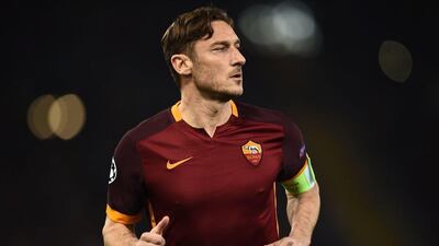 AS Roma's Francesco Totti shown during a Champions League match against Real Madrid earlier this month. Filippo Monteforte / AFP / February 17, 2016