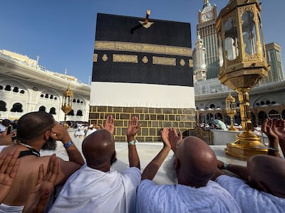 Muslim worshippers pray near the Kaaba during Hajj. Reuters
