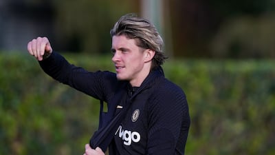 Chelsea's Conor Gallagher trains on Monday. PA