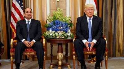 Photo from May 21, 2017 shows US president Donald Trump at a bilateral meeting with Egyptian president Abdel Fattah El Sisi in Riyadh. Egypt’s foreign ministry on August 23, 2017 cancelled a meeting with senior White House adviser Jared Kushner after Washington announced aid cuts and delays to Egypt. Evan Vucci/AP Photo