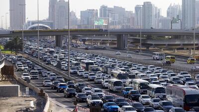 Traffic on Sheikh Zayed Road backs up near Dubai Marina after an accident near Jebel Ali on February 24, 2014. Christopher Pike / The National