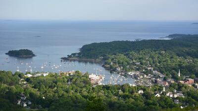 Viewed from Camden Hills State Park on the central Maine coast, the harbour town of Camden that was the childhood home of the Pulitzer Prize-winning poet Edna St Vincent Millay. Photo by Rosemary Behan