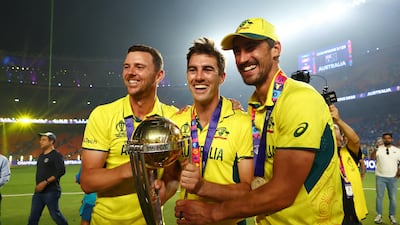 From left: Australia's Josh Hazlewood, Pat Cummins and Mitchell Starc are all expected to fetch big prices at the 2024 IPL auction in Dubai. Reuters