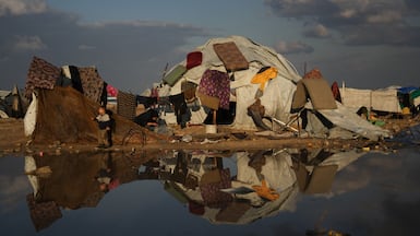 Palestinians living in a tent in a makeshift camp on Gaza city's beach in the middle of winter. AP Photo