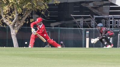 Shoaib Khan bats for Oman against the UAE during the Cricket World Cup League 2 match at the ICC Academy in Dubai.