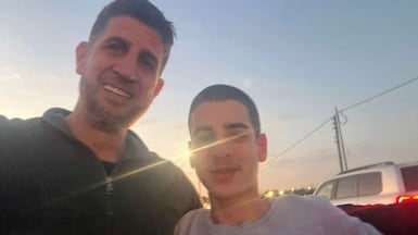 Mohammed Ibrahim with his father Zaher, following his release from an Israeli prison. Photo: Senator Chris Van Hollen