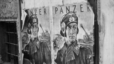 The Nazi used images of tank drivers, such as in this poster from 1943 Vienna, to define ideas of 'heroism'. In the book, the author examines the work of Victor Klemperer on this theme, where just uttering the term heroism under the Nazis could hijack rational dialogue. Getty images