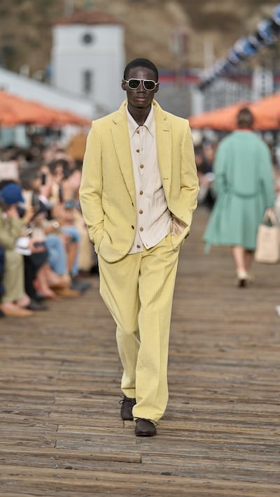 A suit in lemon yellow was inspired by an archival photo of the founder, Ermenegildo Zegna. Photo: Zegna