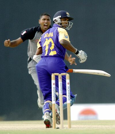Ali Asad appeals for a wicket during UAE's match against Sri Lanka at the 2024 Asia Cup. AFP