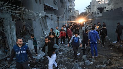 Palestinians check the damage after an Israeli strike in Rafah, in the south of the Gaza Strip. AFP