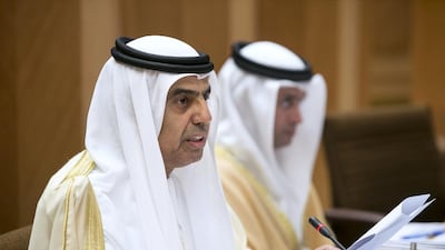 Obaid Al Tayer, Minister of State for Financial Affairs, addresses a Federal National Council session this week that focused on the federal budget and in which it was announced that wages for public-sector workers would remain as they are. Silvia Razgova / The National