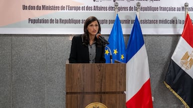 French Minister of State Eleonore Caroit handed over 21 tonnes of medical aid to the Egyptian Health Ministry. Photo: Eleonore Caroit