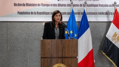 French Minister of State Eleonore Caroit handed over 21 tonnes of medical aid to the Egyptian Health Ministry. Photo: Eleonore Caroit