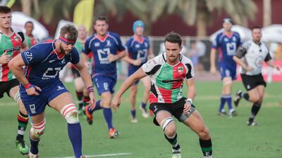 The Premiership final between Abu Dhabi Harlequins and Jebel Ali Dragons on April 7, 2017 in Dubai. Victor Besa / The National