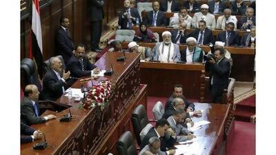 Ali Abdullah Saleh, the Yemeni president, addresses the country's parliament yesterday.